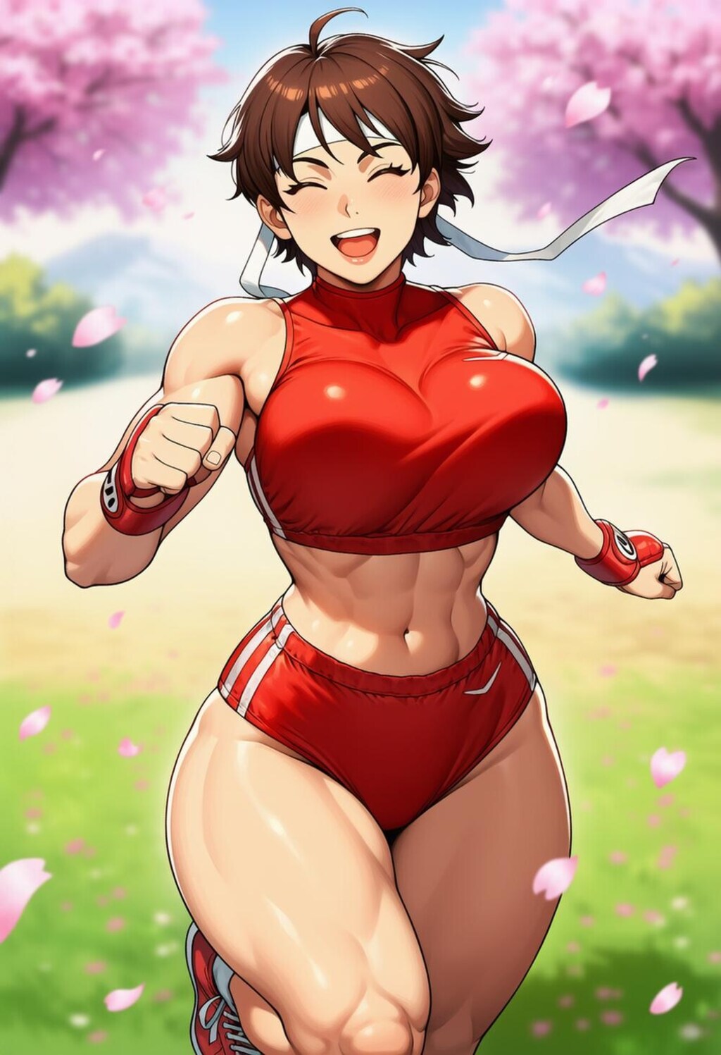 桜を走るスニーカー体操服コスプレブルマ人妻