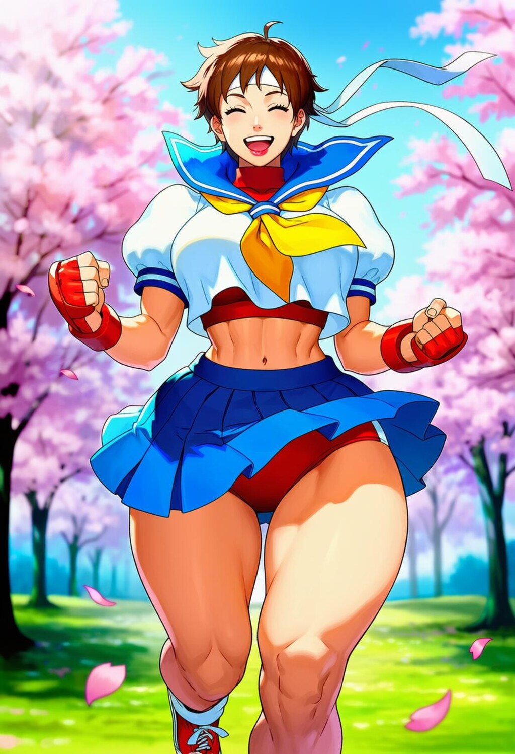桜を走るスニーカー体操服コスプレブルマ人妻