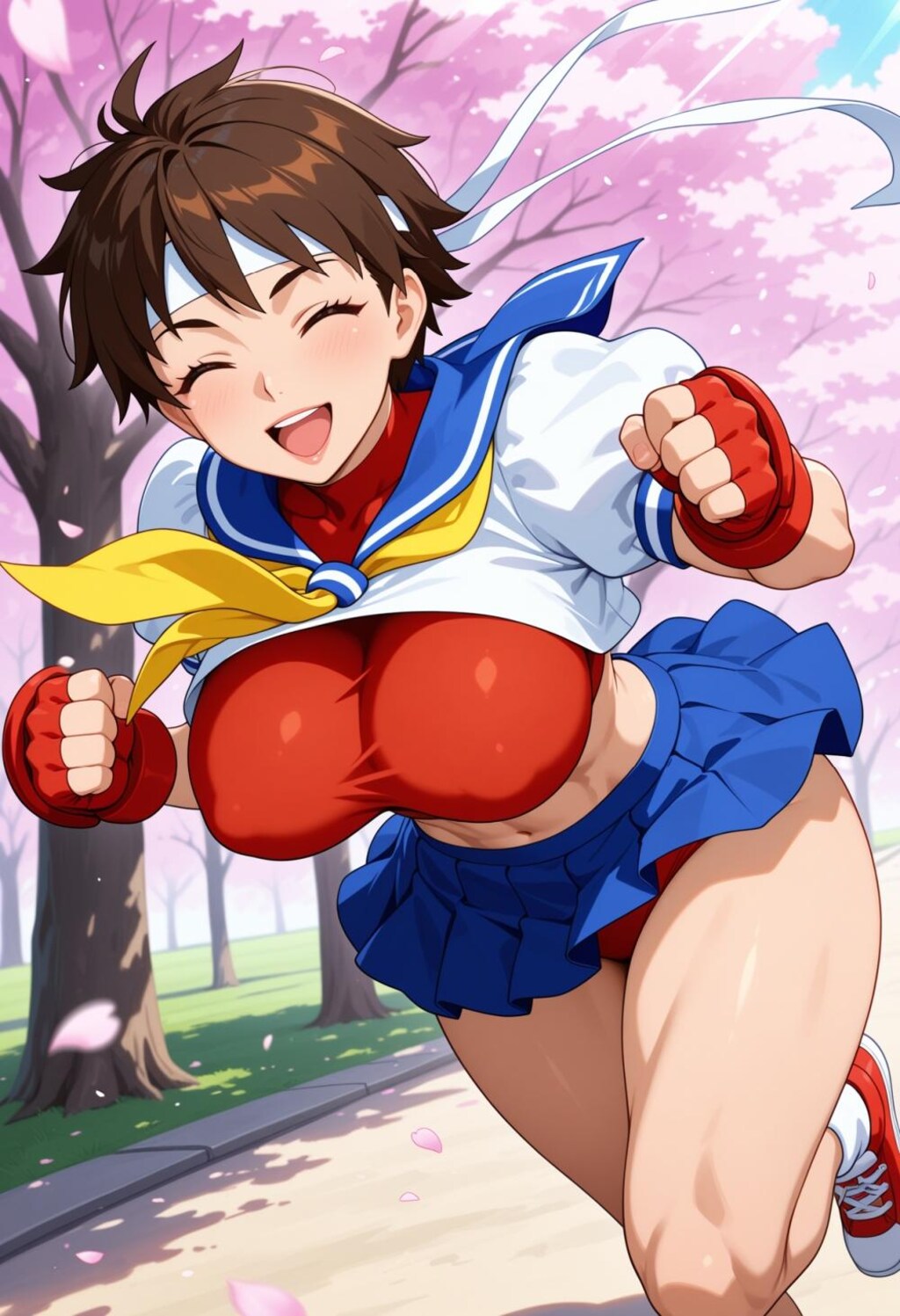 桜を走るスニーカー体操服コスプレブルマ人妻