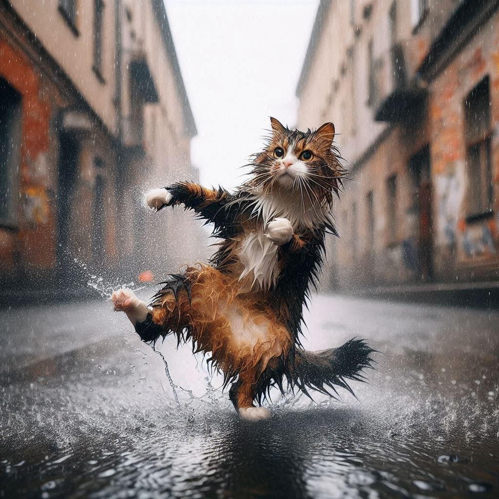 レインダンスする猫