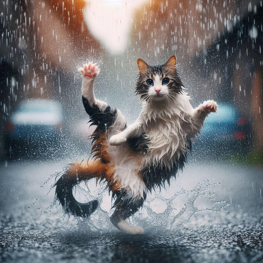 レインダンスする猫