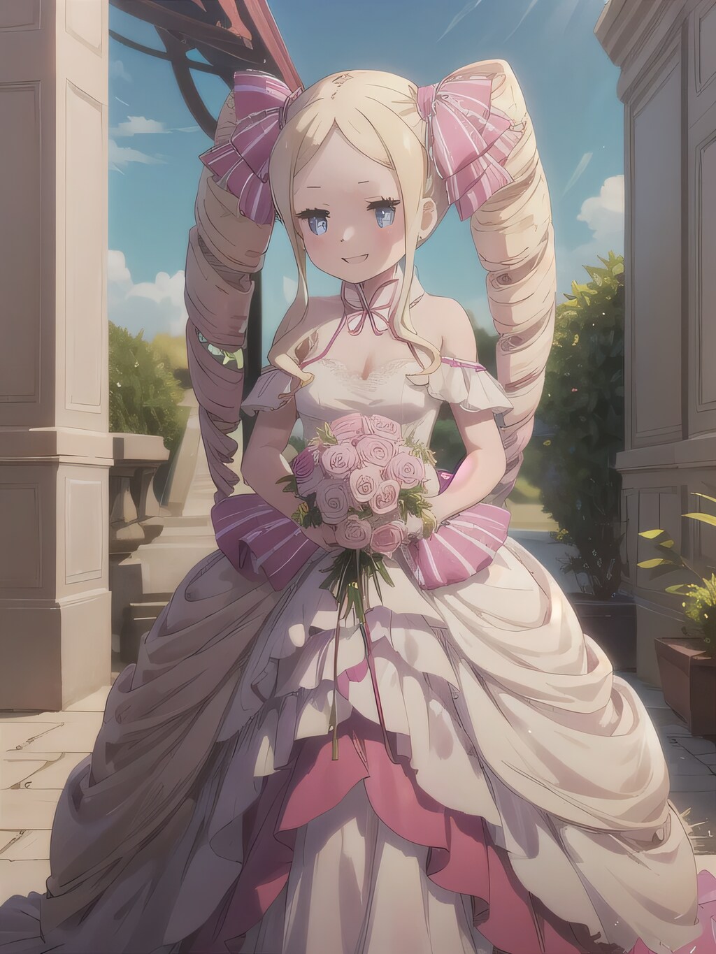 金髪ツインテでウェディングドレスの少女