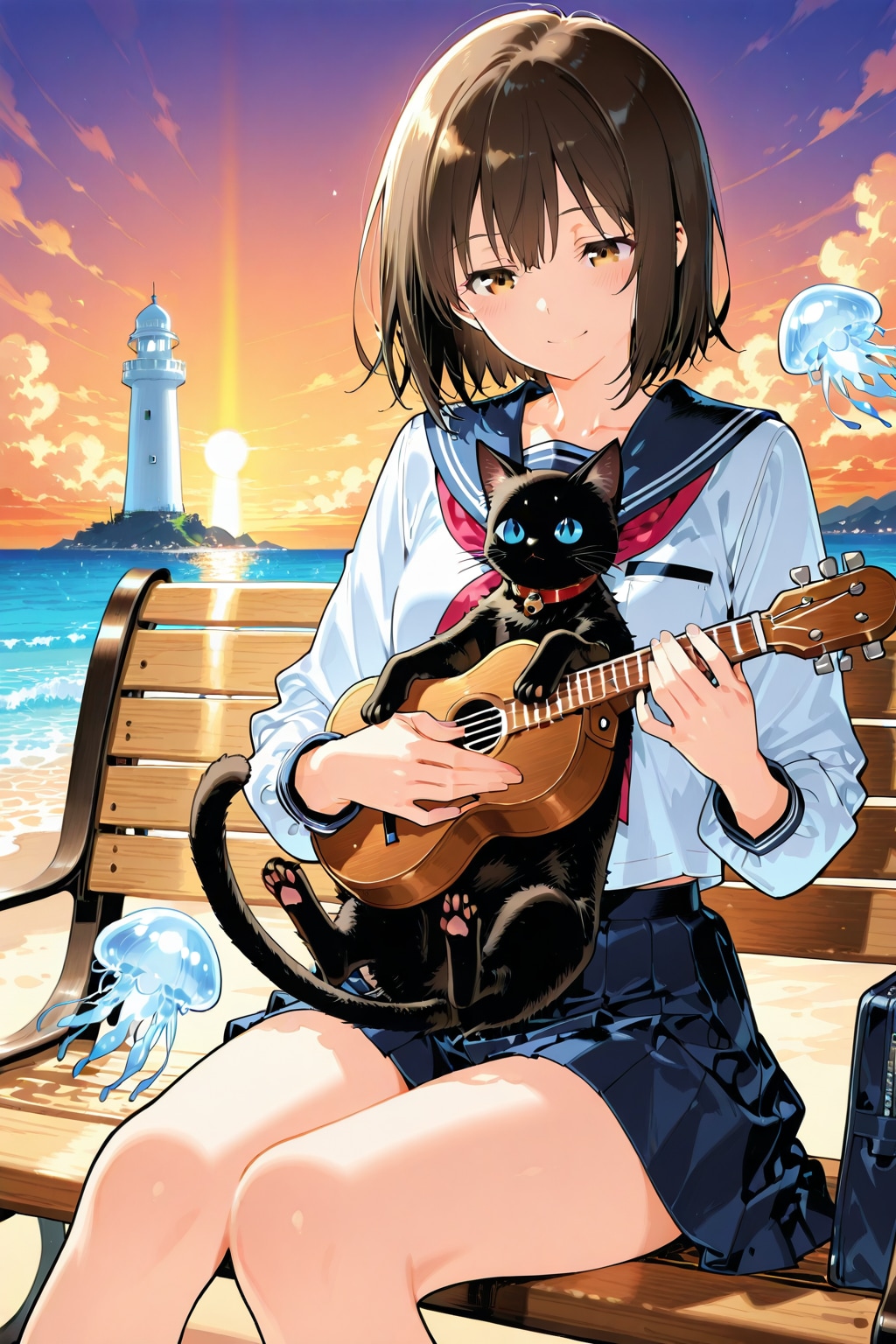 ウクレレと黒猫