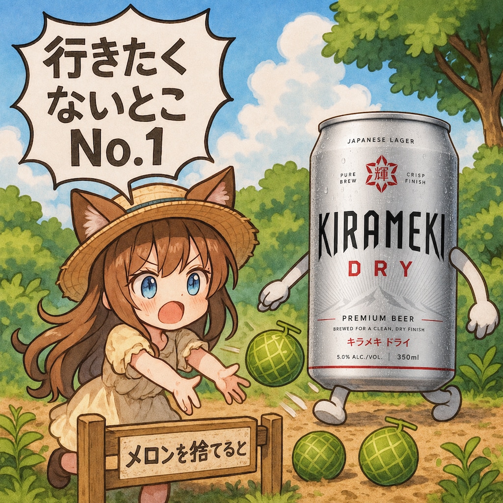 メロンを捨てるとこのビール缶と小さな女の子