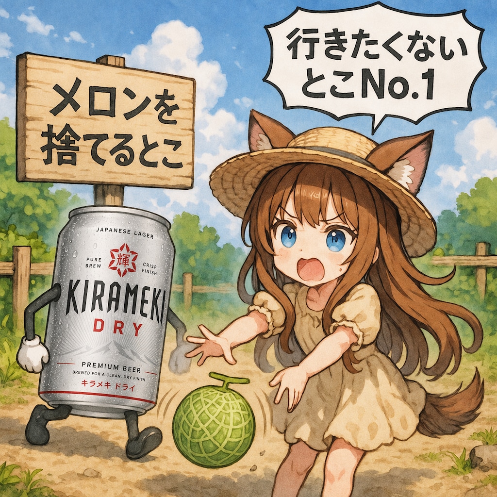 メロンを捨てるとこのビール缶と小さな女の子