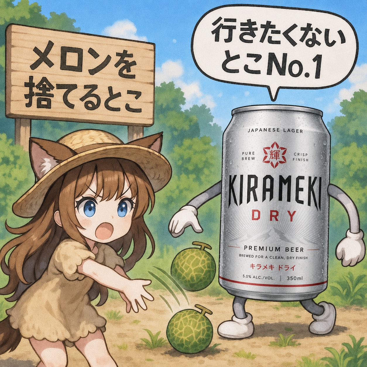 メロンを捨てるとこのビール缶と小さな女の子 | の人気AIイラスト・グラビア