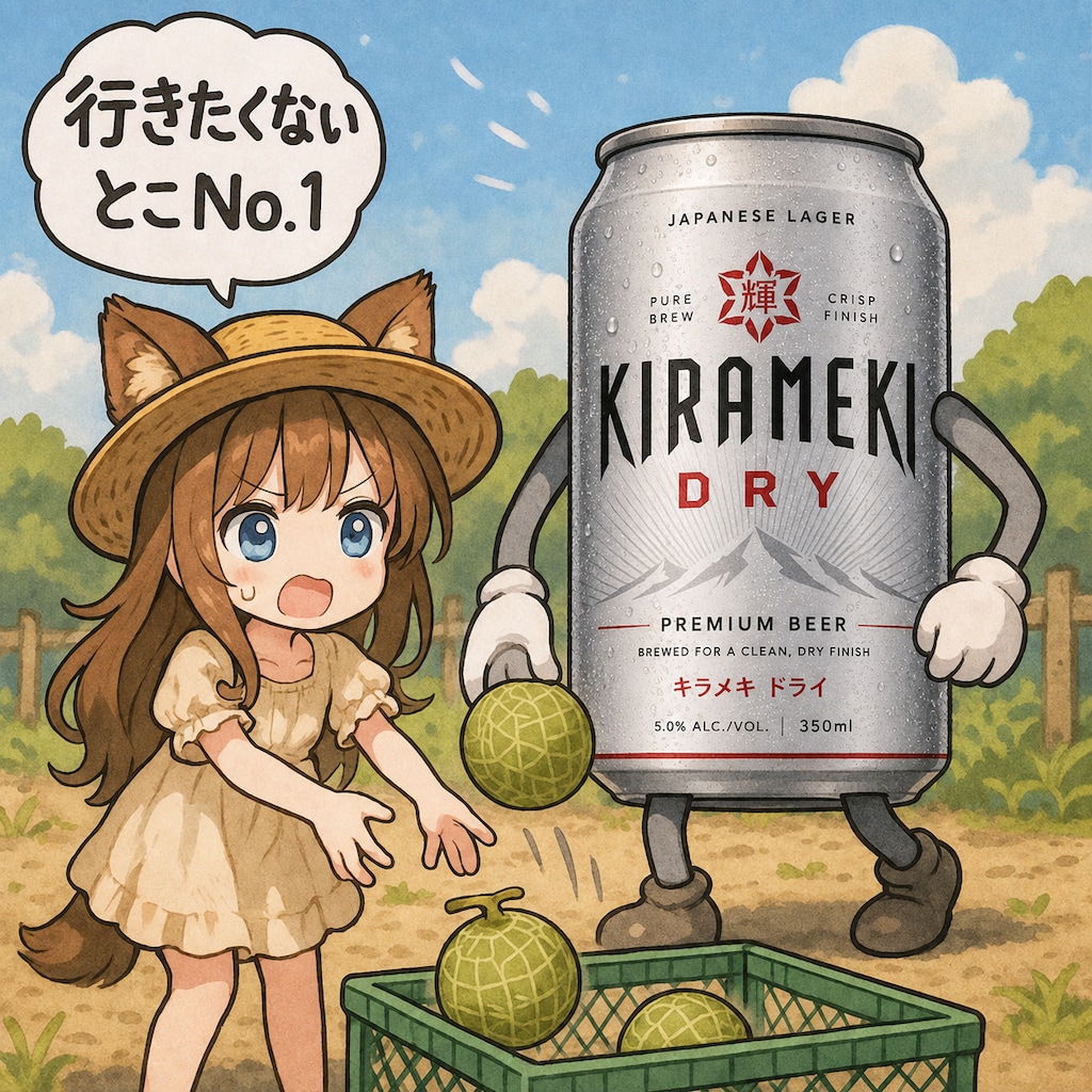 メロンを捨てるとこのビール缶と小さな女の子