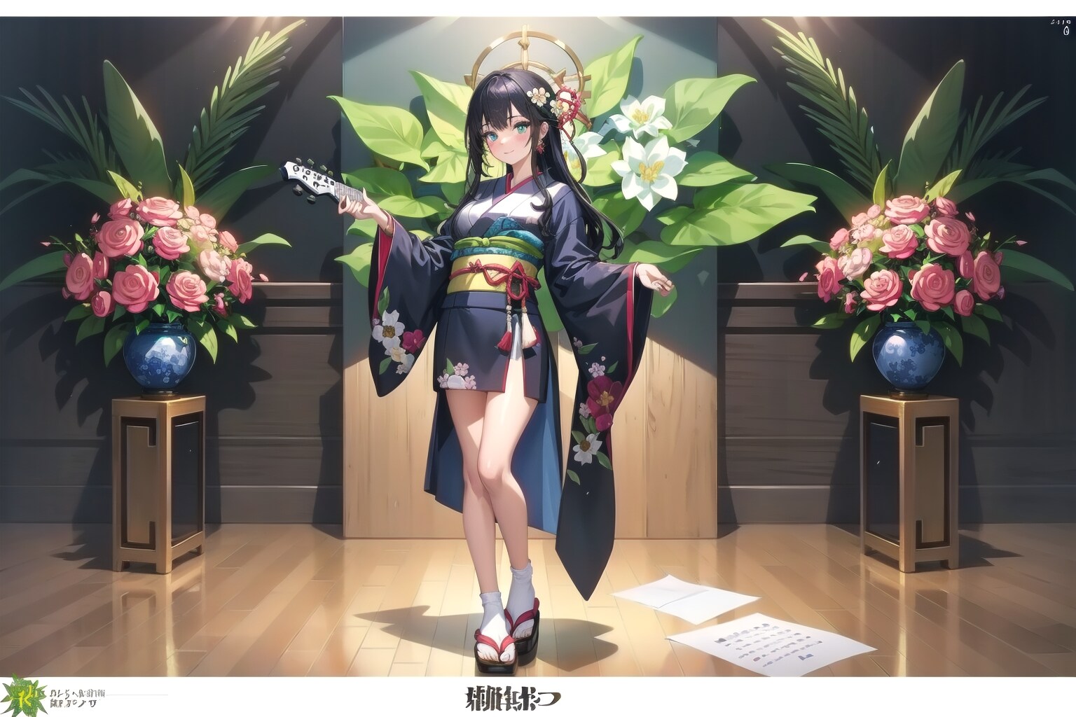 派手な着物で