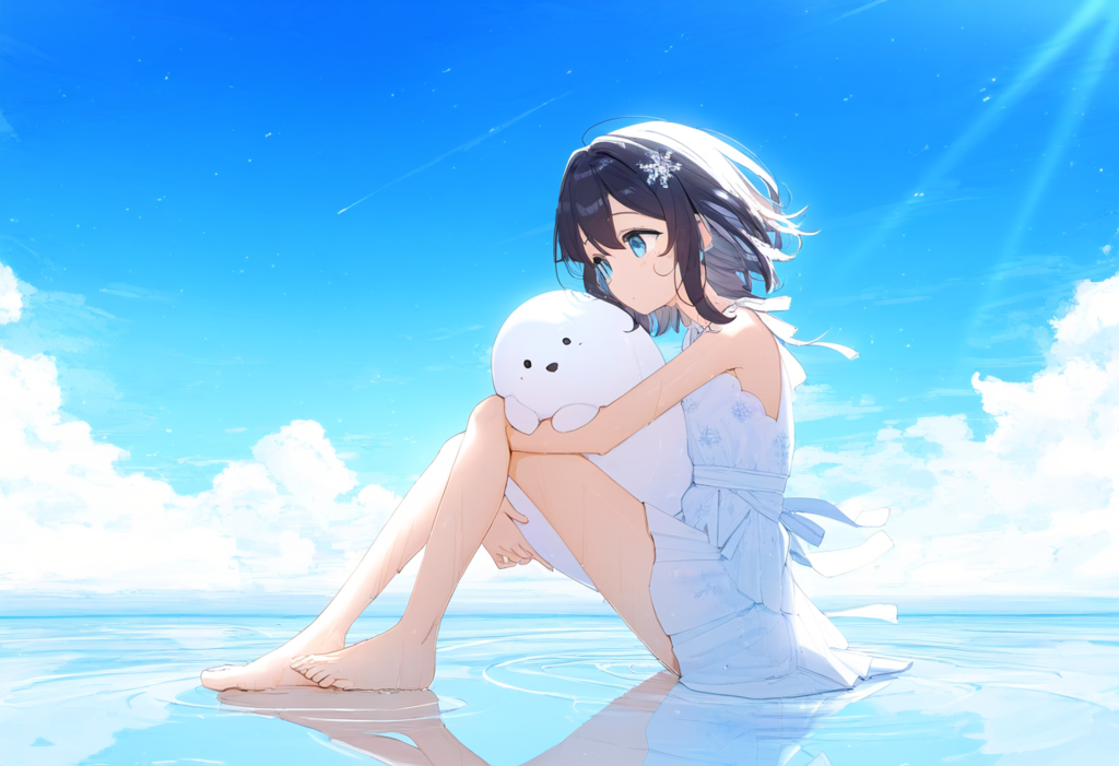 少女とアザラシ（潮風）