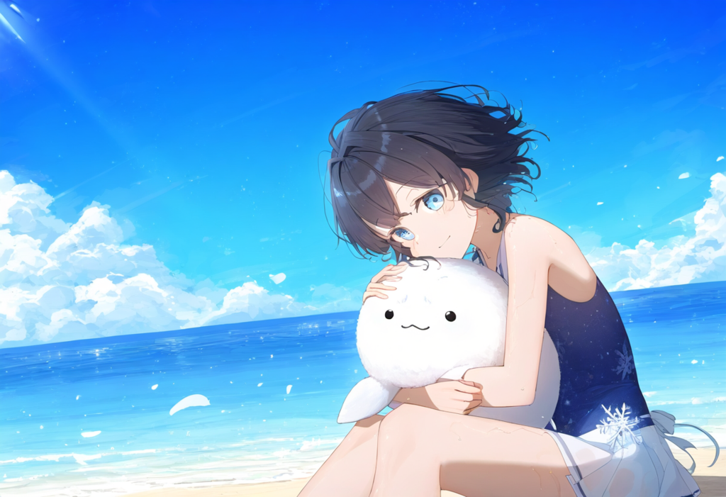 少女とアザラシ（潮風）