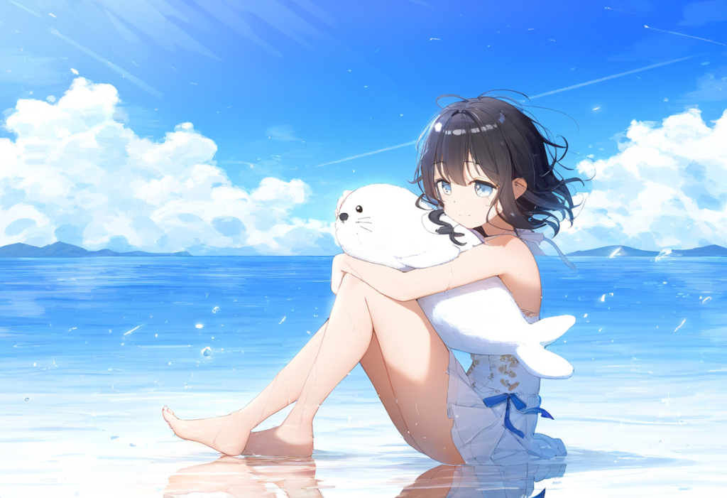 少女とアザラシ（潮風）