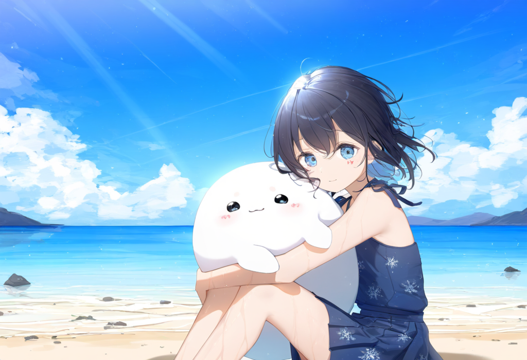 少女とアザラシ（潮風）