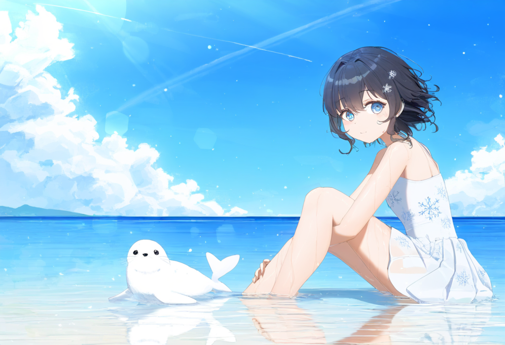 少女とアザラシ（潮風）