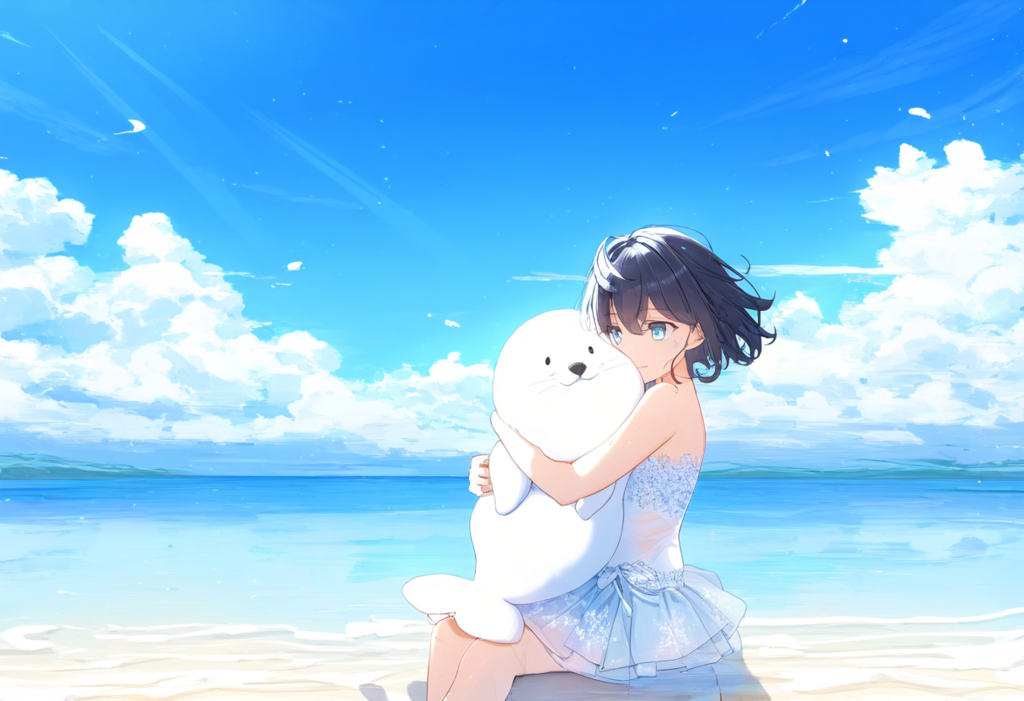 少女とアザラシ（潮風）