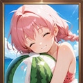 🍉スイカビキニの桃色おさげさん(*´ω｀*) 2枚目