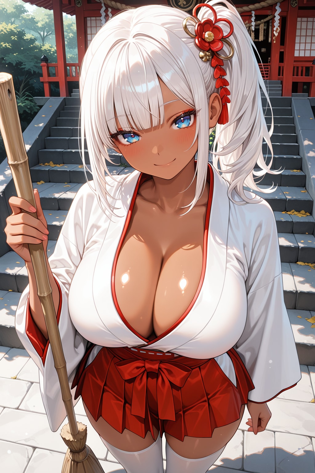 夏に神社のお掃除をするのって、すごく大変なんです……。 もし手伝ってくれたら、ふふっ……特別なサービス、してあげちゃいますわ♡
