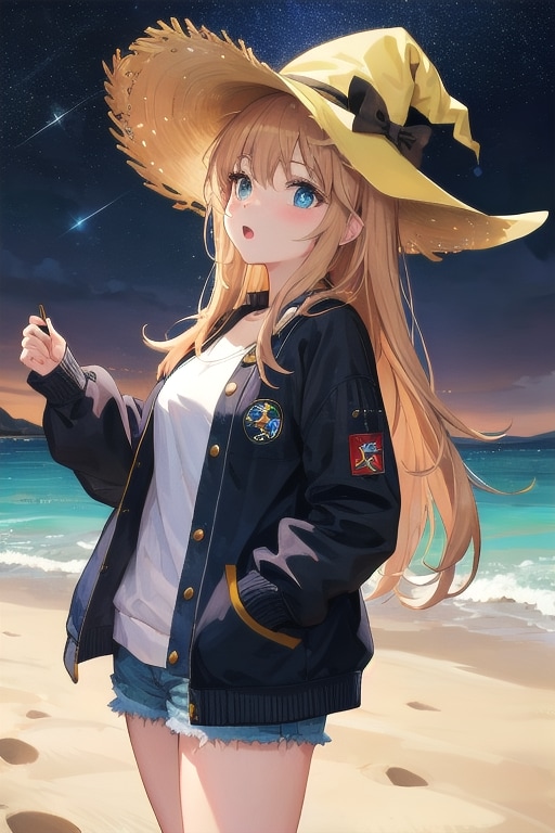 砂浜の魔女と星空 | の人気AIイラスト・グラビア