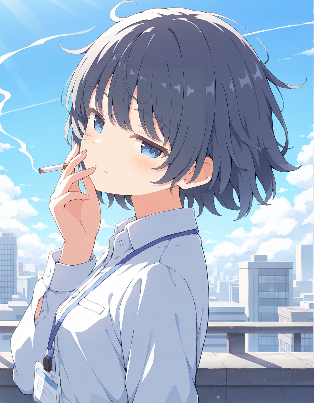 屋上で一服 | の人気AIイラスト・グラビア