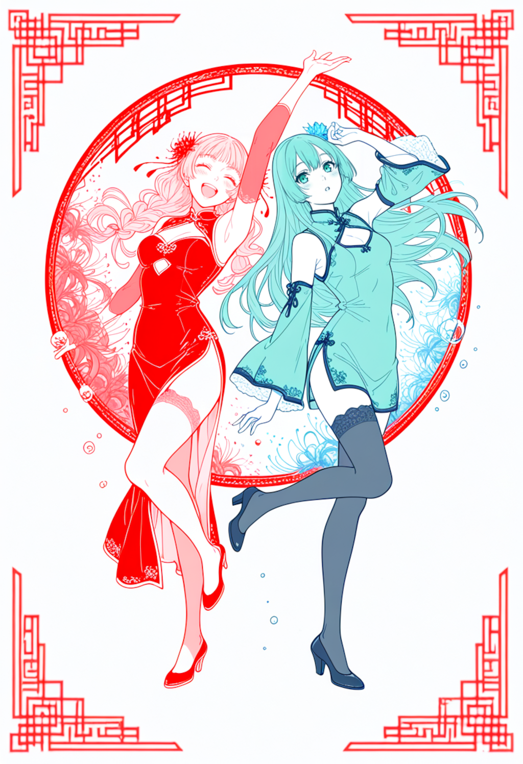 レッド＆ブルーチャイナドレスガール