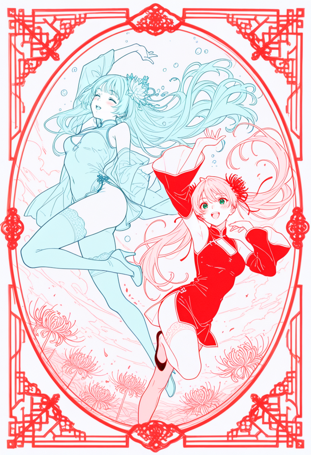 レッド＆ブルーチャイナドレスガール