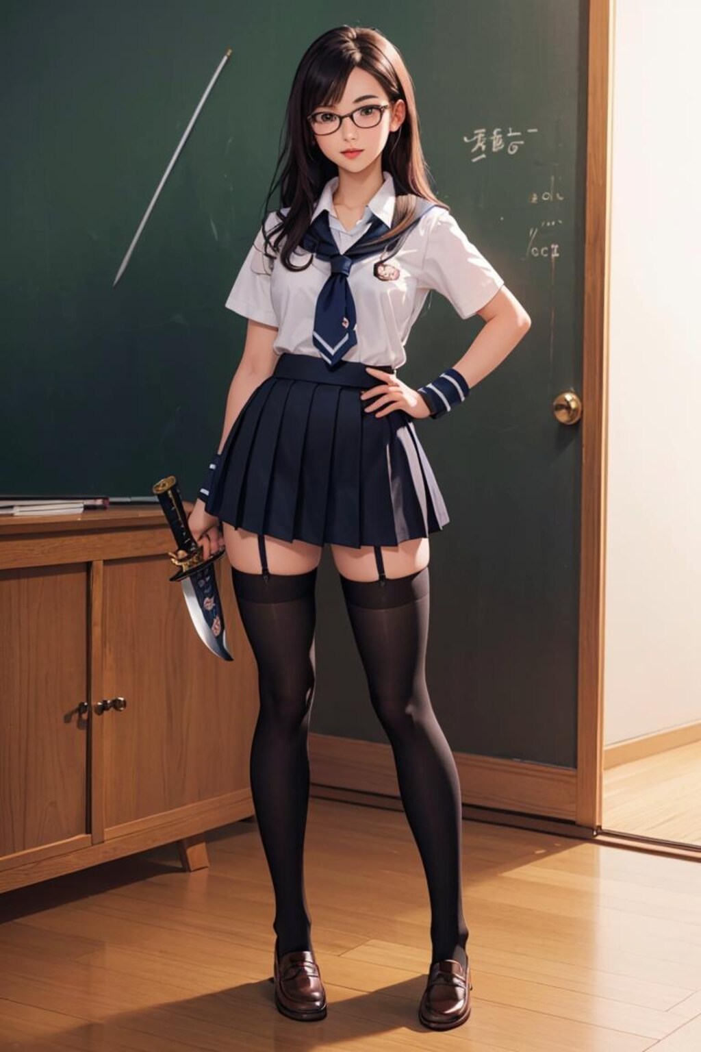 刀を持つ美脚女子高生