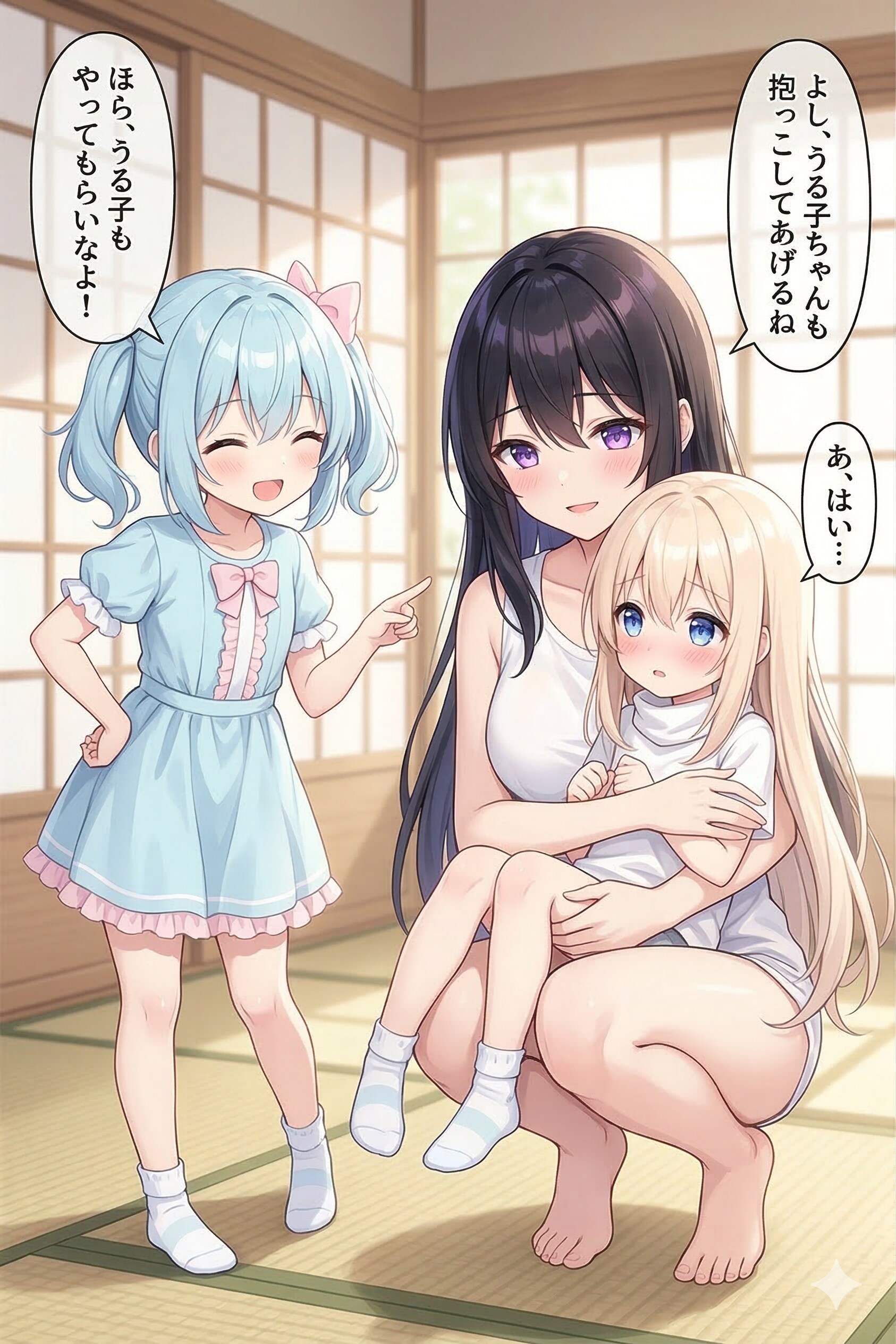 うる子もお姉さんに抱っこ