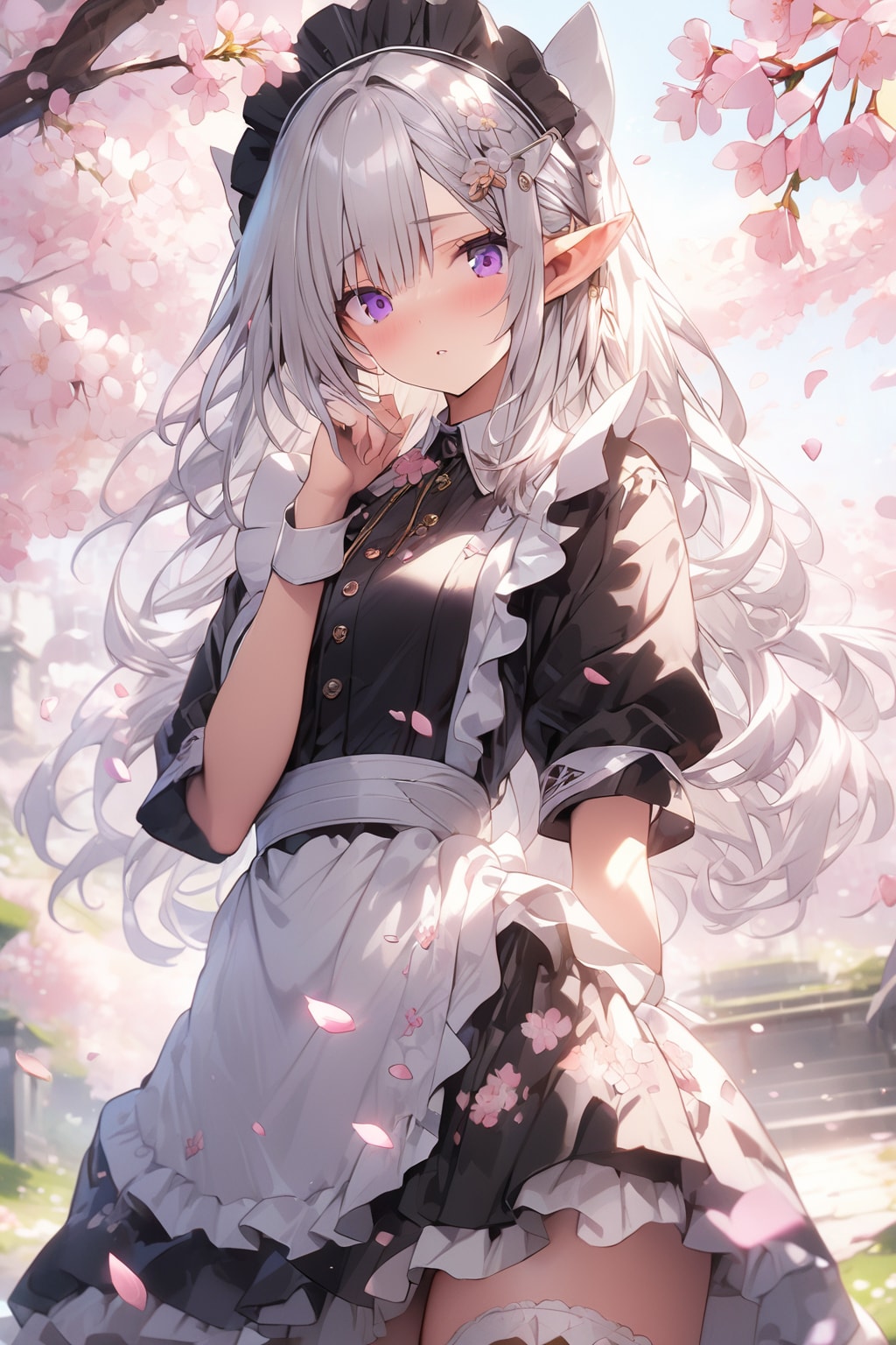 桜とメイド