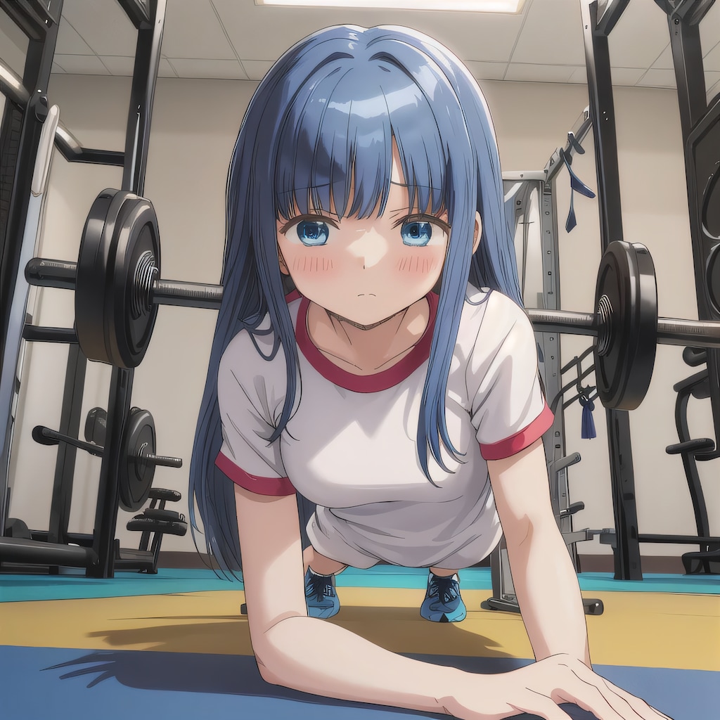 黒髪ロングで筋トレの少女２４