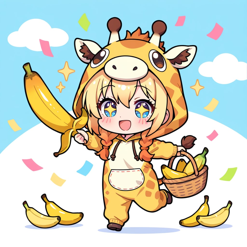 バナナとキリン着ぐるみちび子ちゃん
