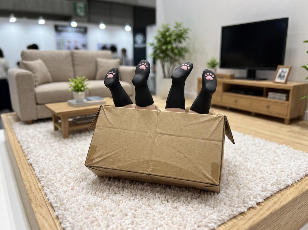 お気に入りの段ボール箱に誘われてぎゅうぎゅう詰めになっているところに居心地はどうかね？とドヤ顔で聞かれるも愛想笑いしかできなくなっているうっとこのこさんちの千夏ちゃん