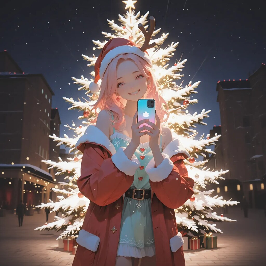 ツリーの前でセルフィー