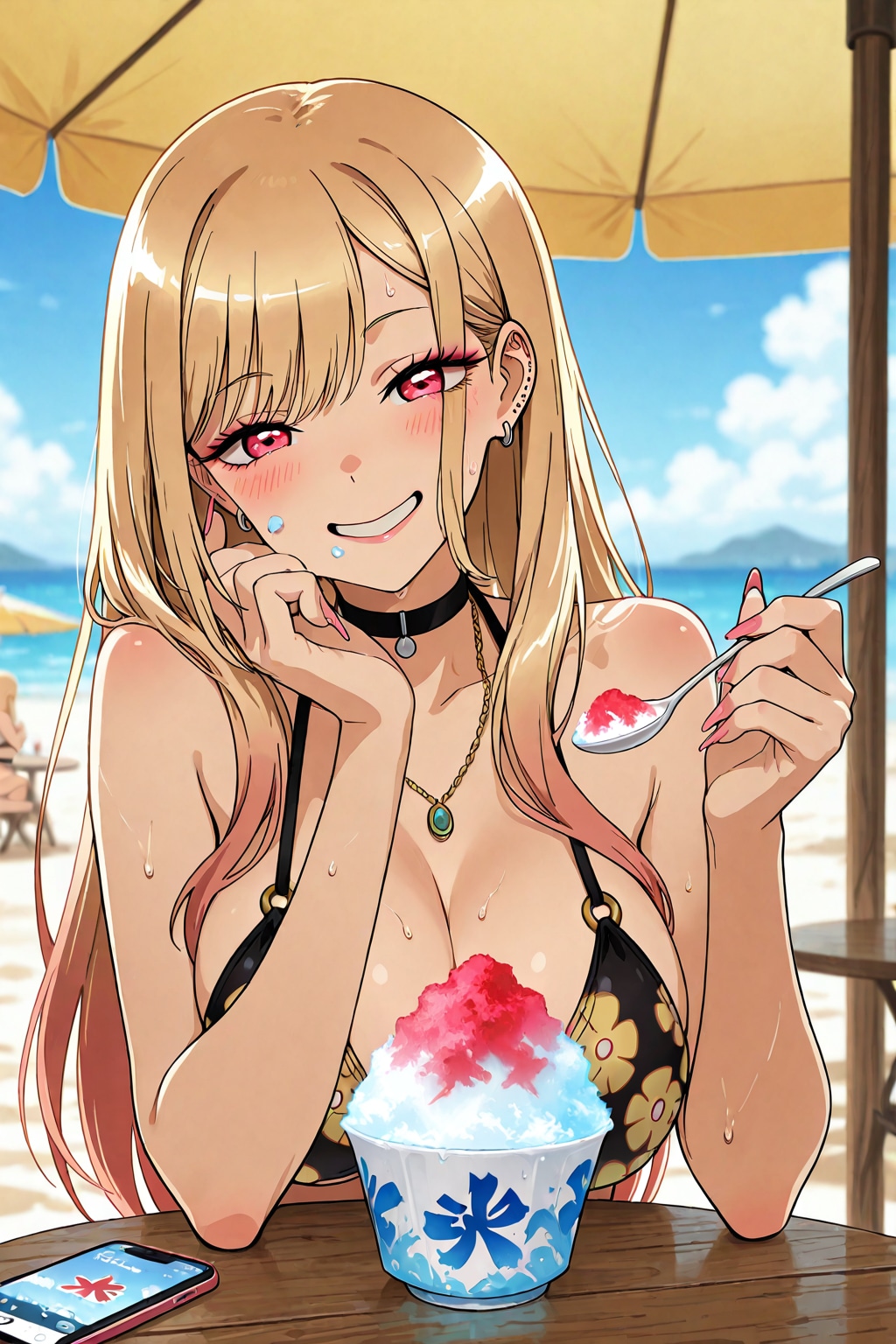 ビーチでかき氷食べてクールダウンな海夢ちゃん👙🏖️🍧❤️