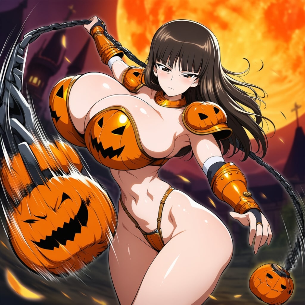 ハロウィンカボチャアーマーコスプレ人妻＆世紀末パワーアーマー