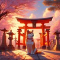 アクリル風 　春の神社　#巫女　柴犬 6枚目