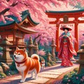 アクリル風 　春の神社　#巫女　柴犬 9枚目
