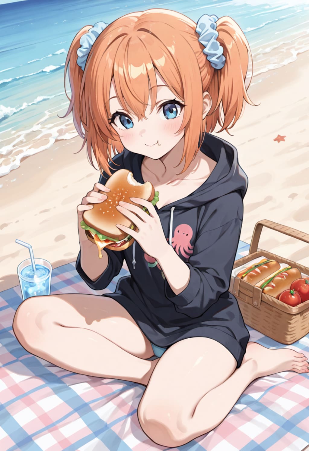 めんちゃん 海辺でお昼ご飯