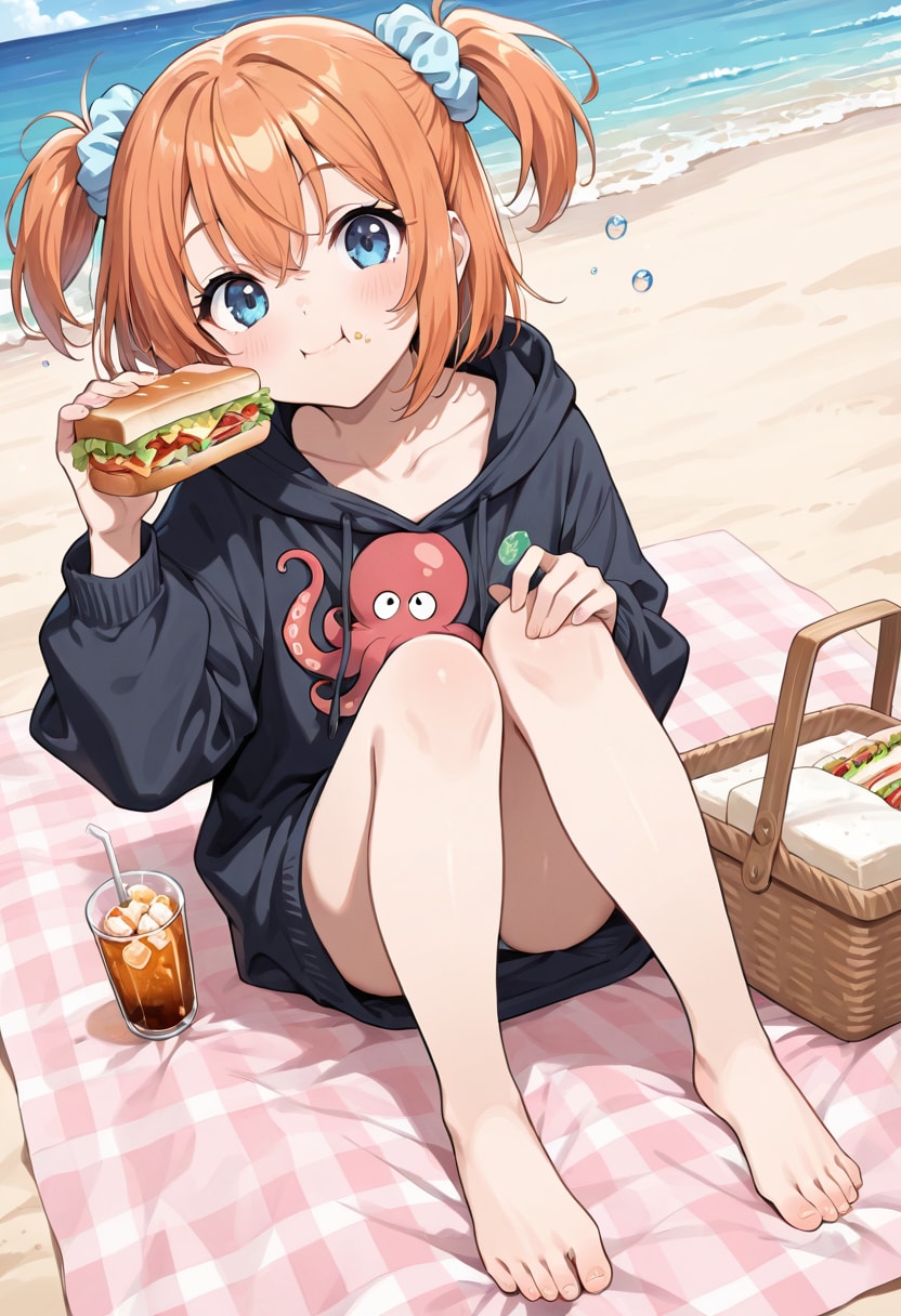 めんちゃん 海辺でお昼ご飯 | の人気AIイラスト・グラビア