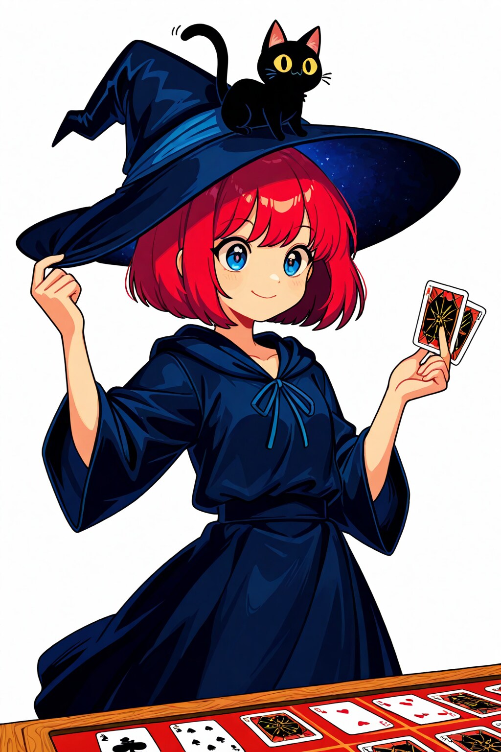 カードで遊ぶ魔女と黒猫