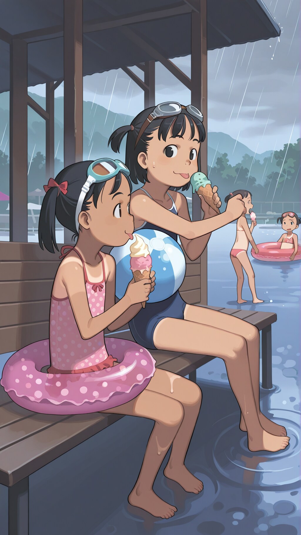 雨の日のプールも楽しい！