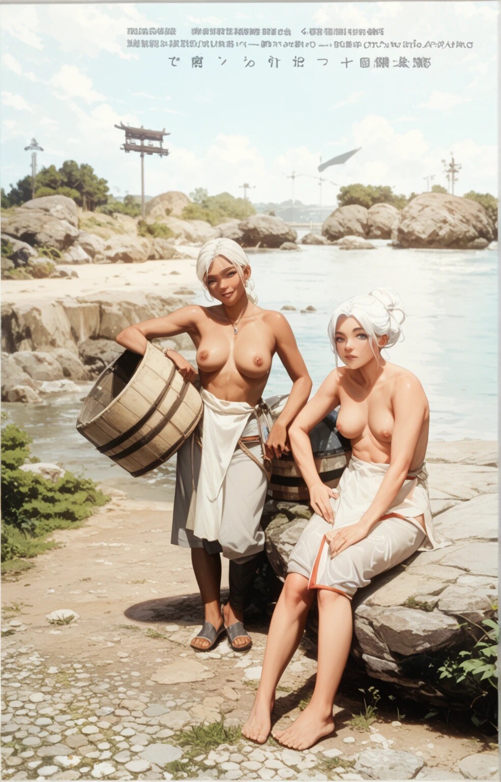海で働く女