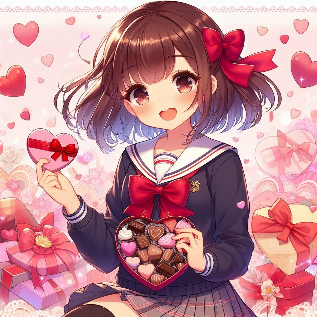 義理チョコを撒く少女(DALL-E)(3)