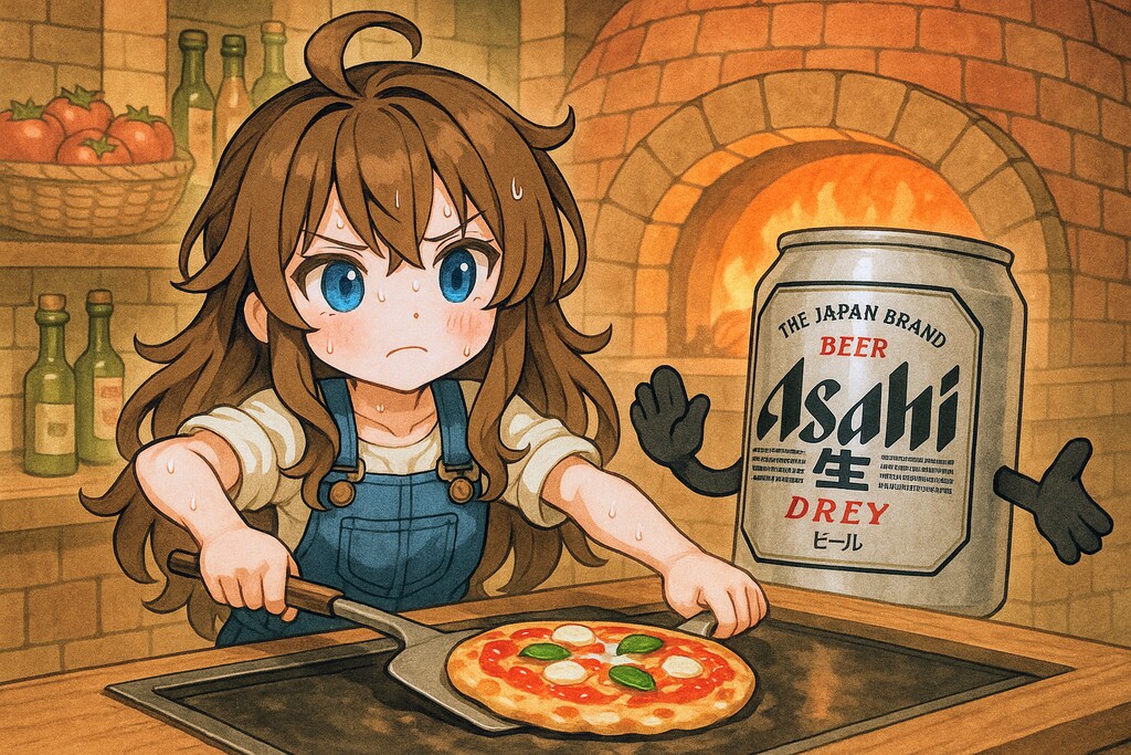 真剣に料理を作るビール缶と小さな女の子