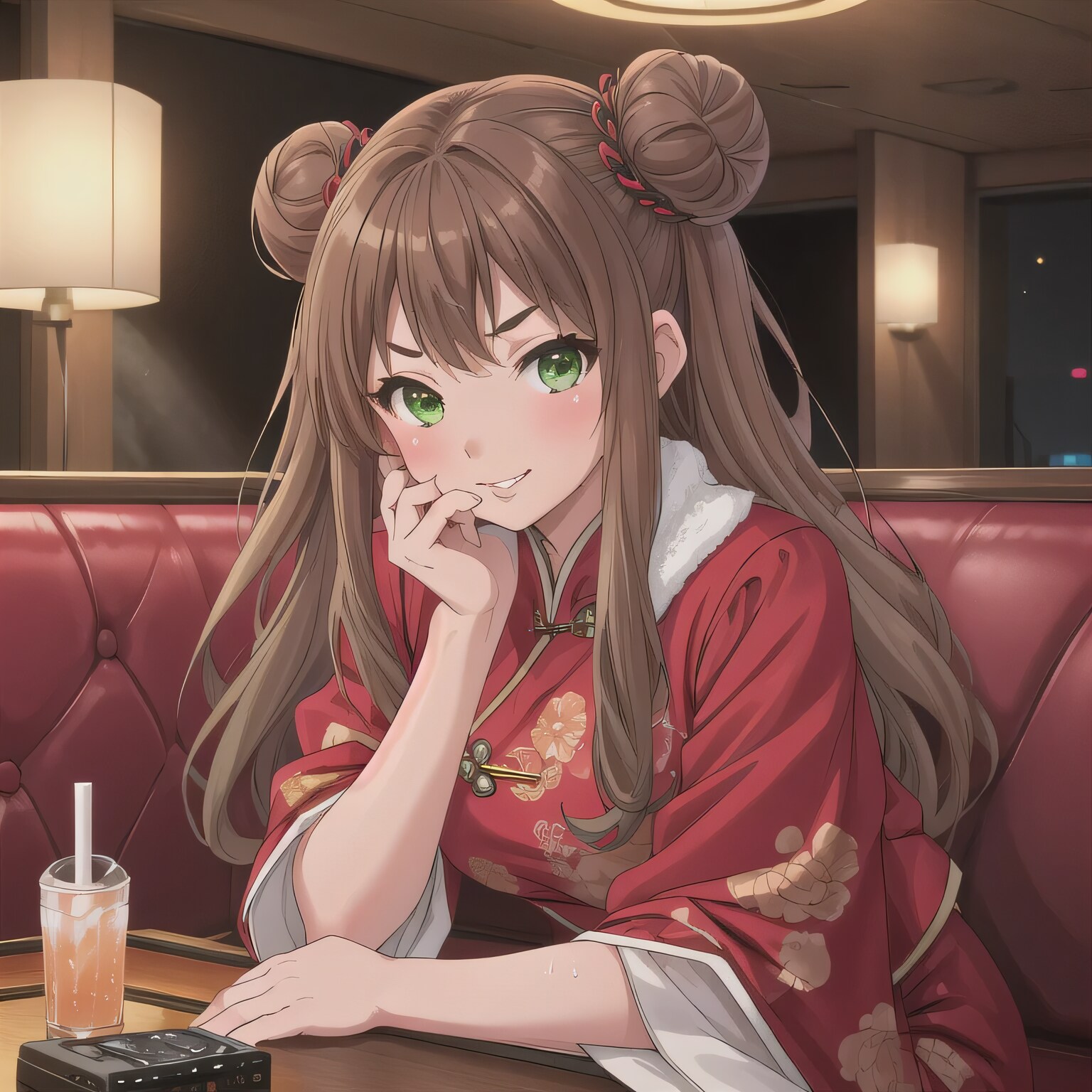 茶髪ツイン団子で中華服の少女７ | の人気AIイラスト・グラビア