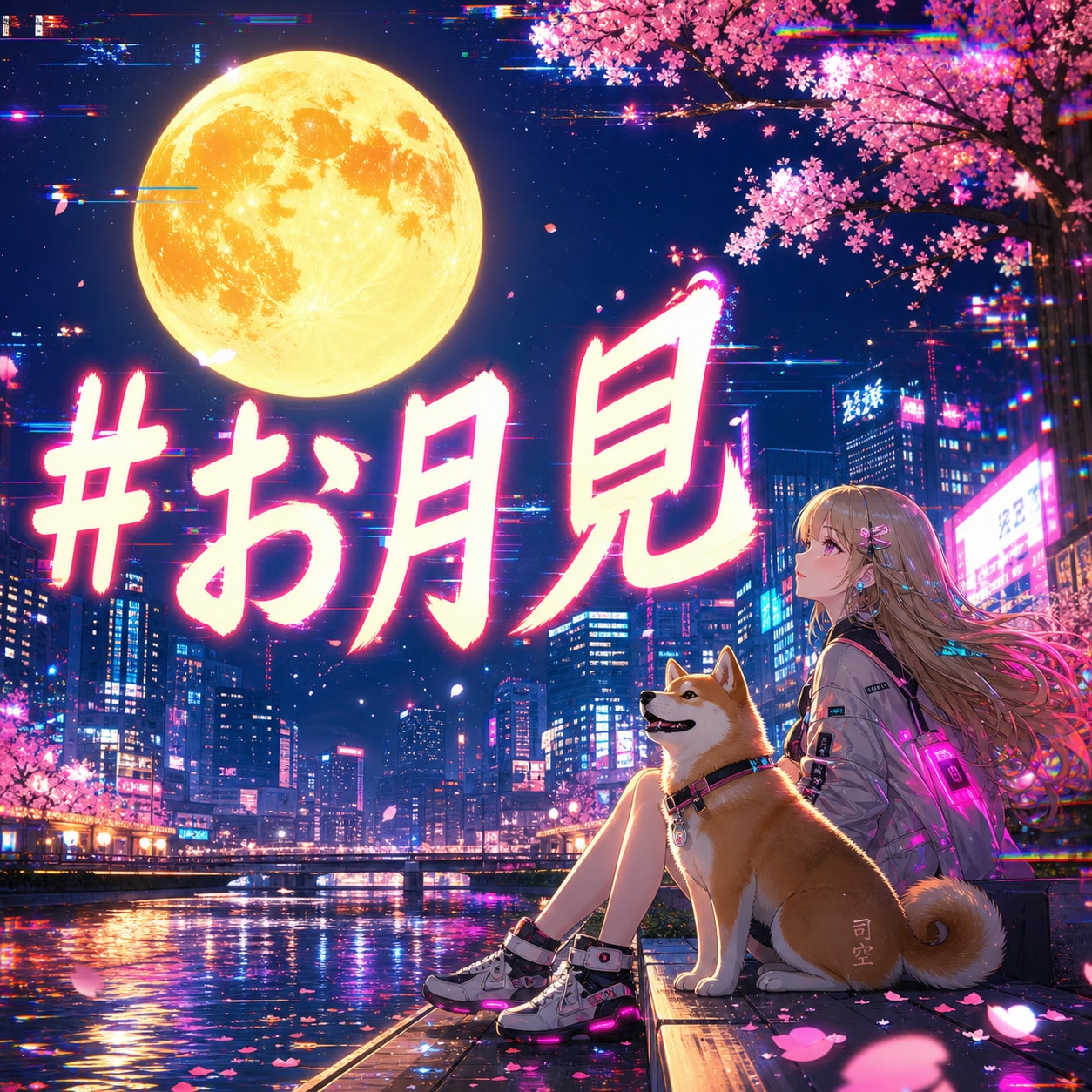 ギャルと柴犬の月見【#お月見】 | の人気AIイラスト・グラビア