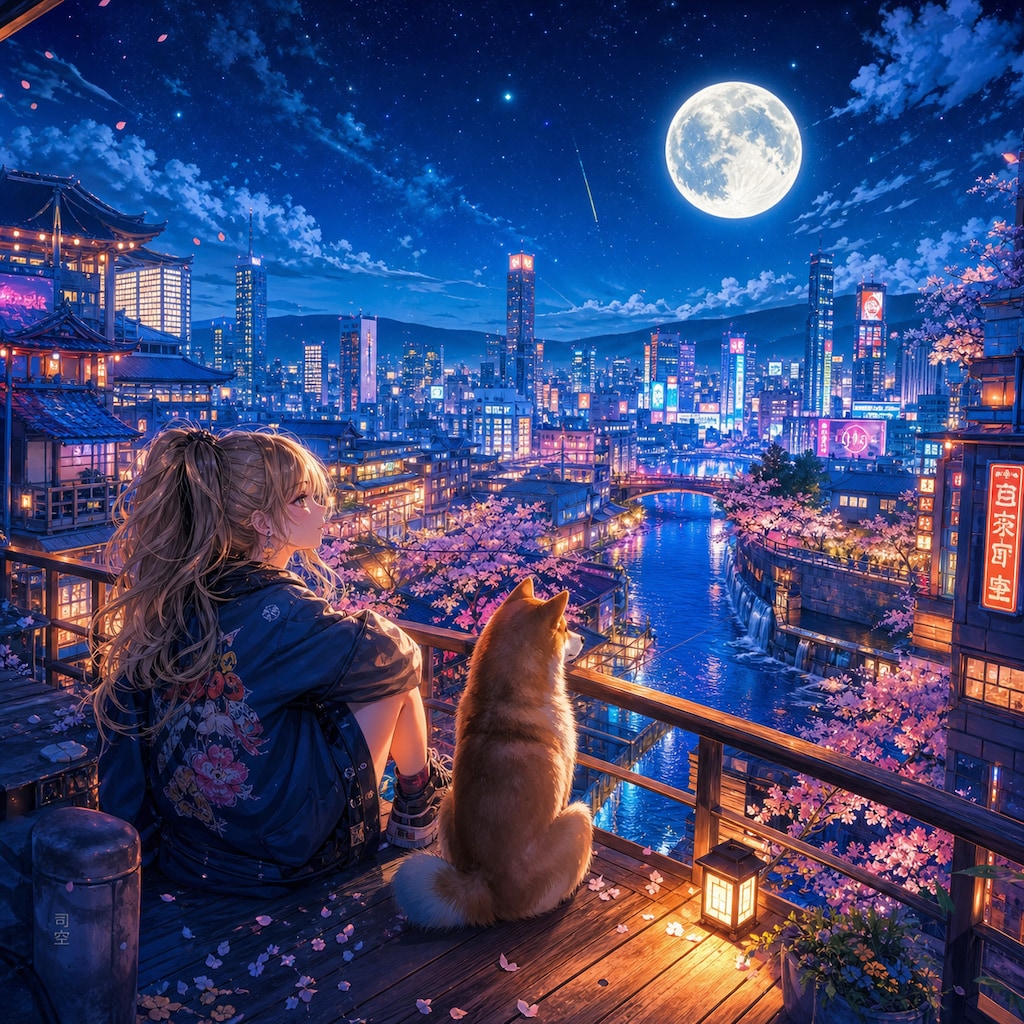 ギャルと柴犬の月見【#お月見】