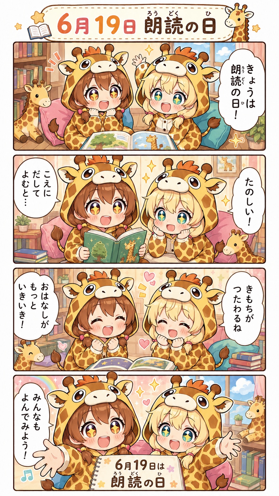 朗読の日のキリン着ぐるみちび子ちゃん漫画