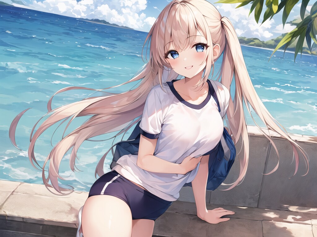 ブルマ少女、海に来た