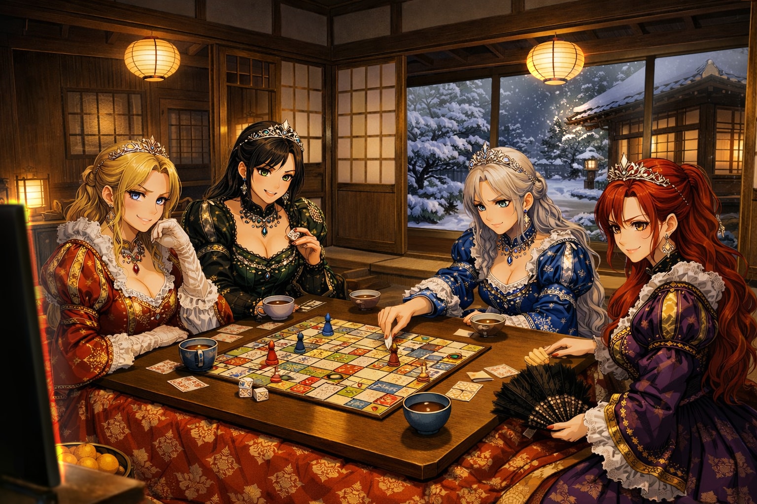 🎶紅白を見ながら🎲すごろくをする悪役令嬢の方々💕 | の人気AIイラスト・グラビア