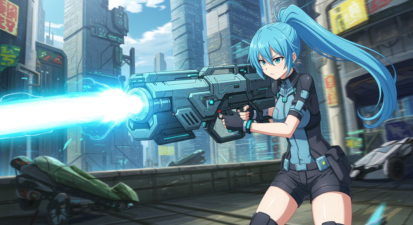 青ぽにちゃん、都市防衛戦線に立つ | の人気AIイラスト・グラビア