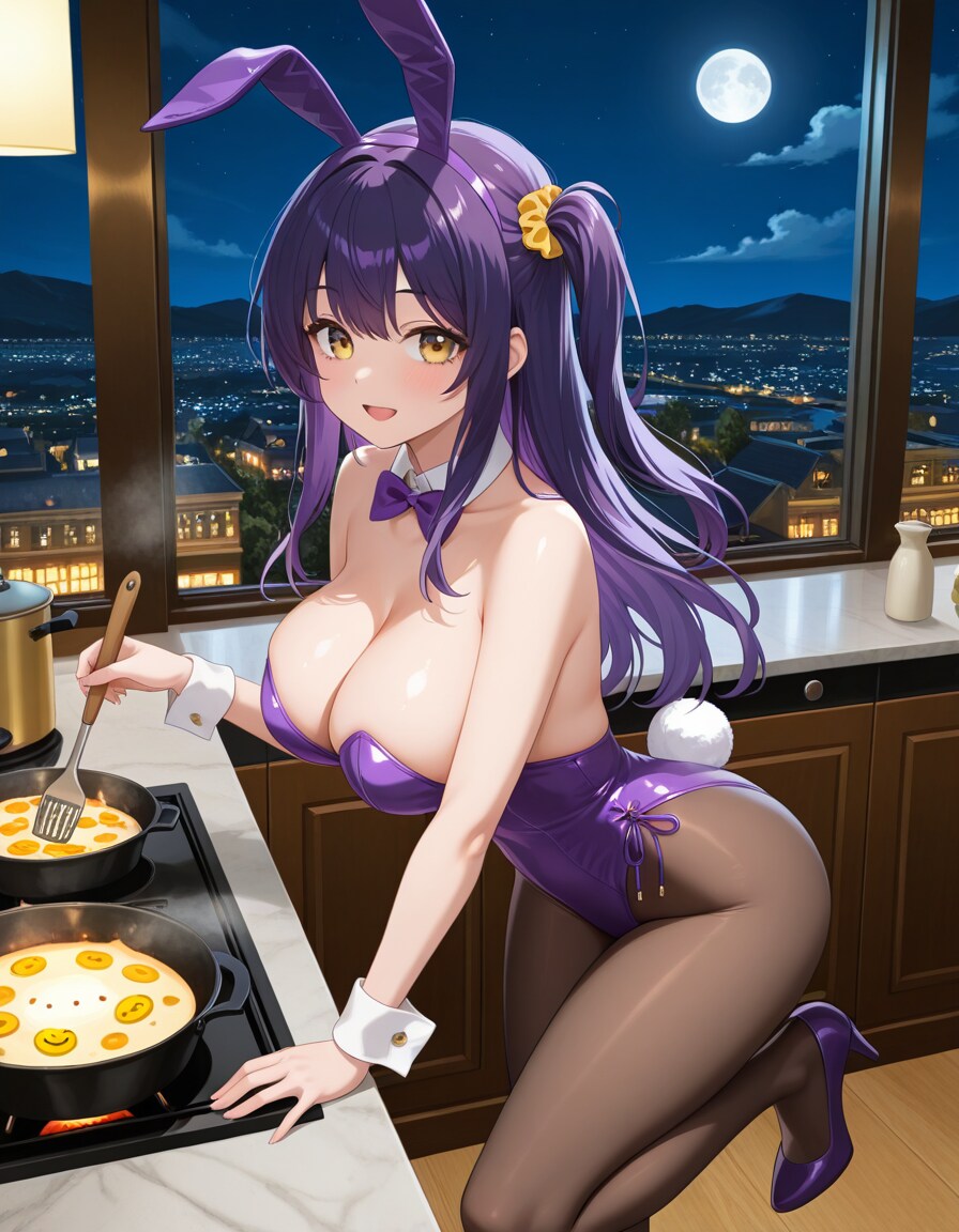 調理するバニーガール衣装の『アヤカ』